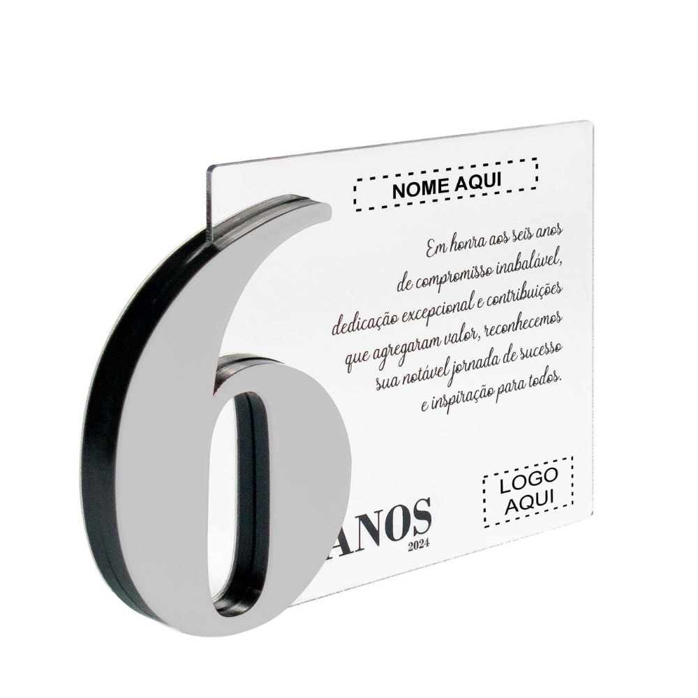 Placa Homenagem em Acrílico Personalizada 6 Anos Placa Homenagem em Acrílico Personalizada 6 Anos
