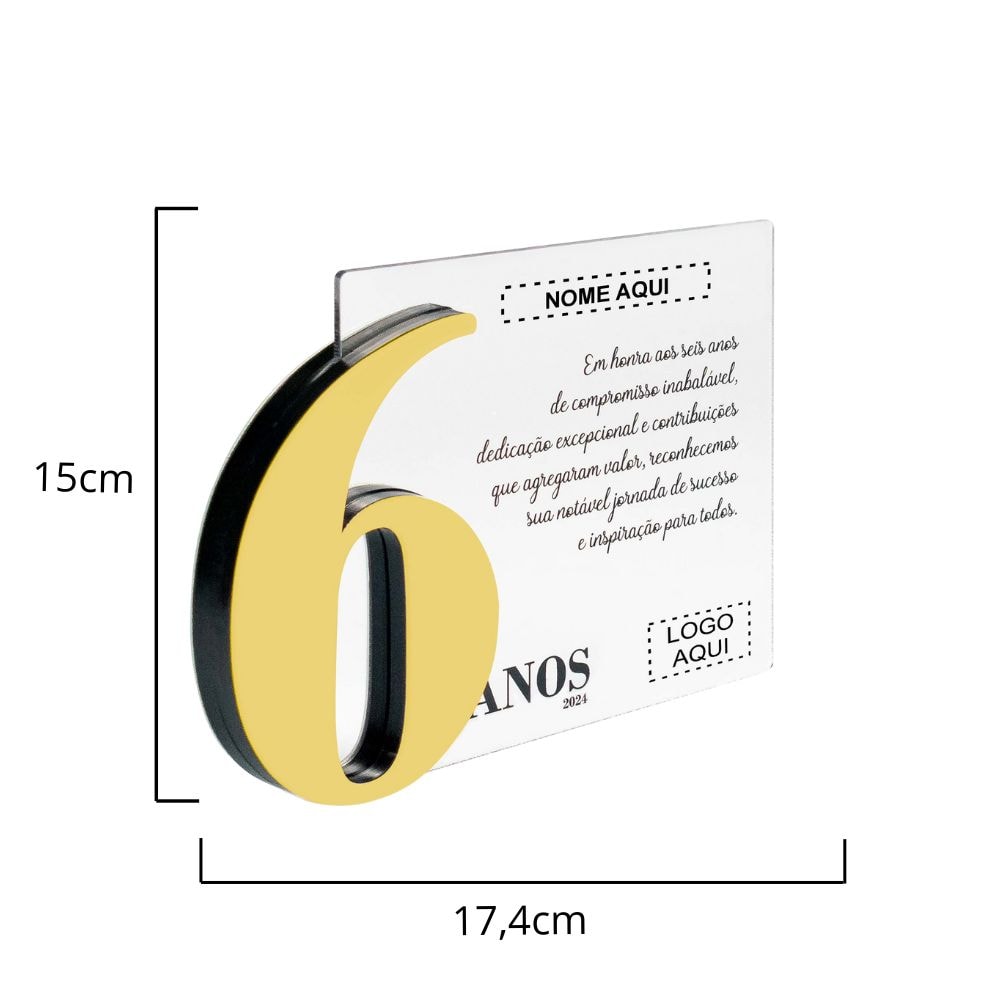 Placa Homenagem em Acrílico Personalizada 6 Anos Placa Homenagem em Acrílico Personalizada 6 Anos