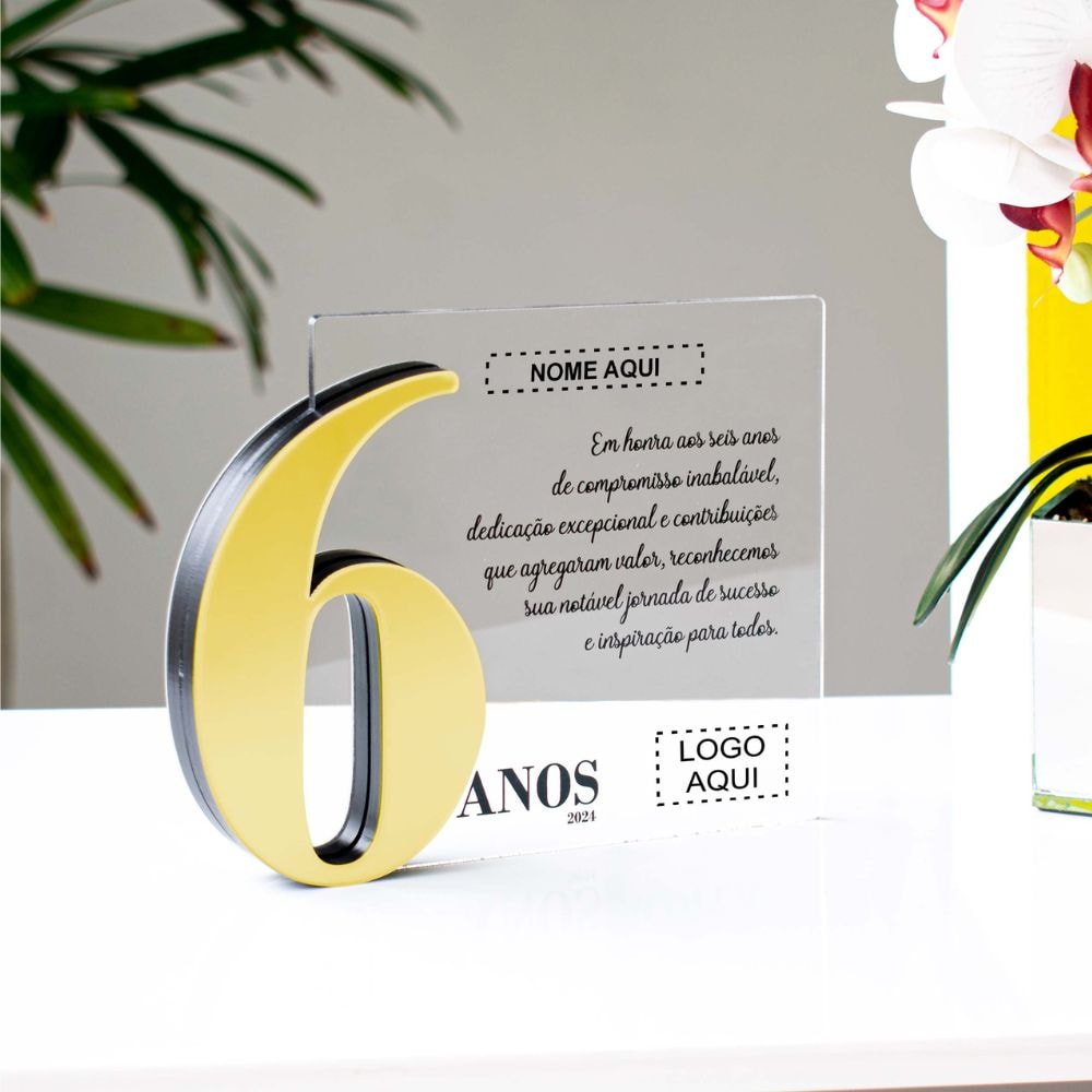 Placa Homenagem em Acrílico Personalizada 6 Anos Placa Homenagem em Acrílico Personalizada 6 Anos
