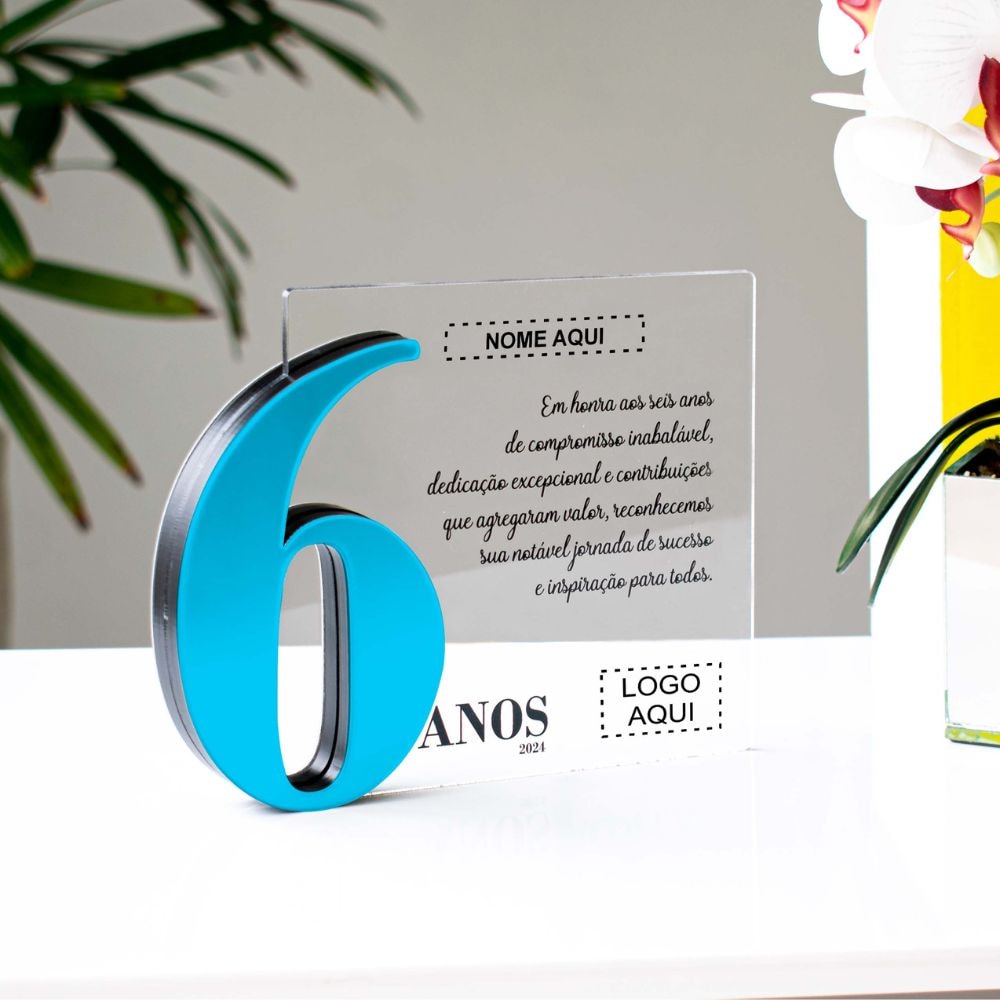 Placa Homenagem em Acrílico Personalizada 6 Anos Placa Homenagem em Acrílico Personalizada 6 Anos
