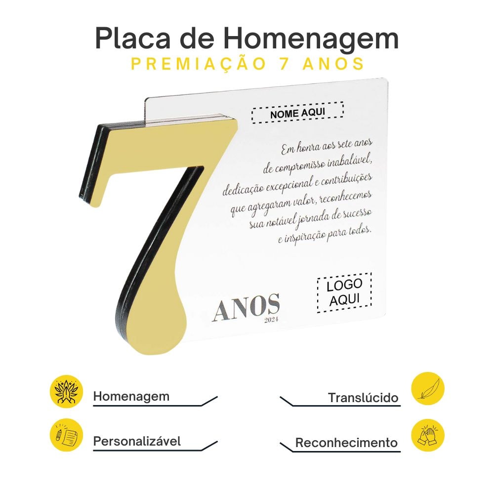 Placa Homenagem em Acrílico Personalizada 7 Anos Placa Homenagem em Acrílico Personalizada 7 Anos