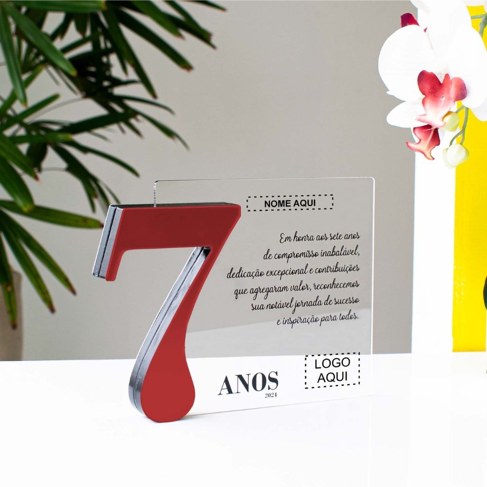 Placa Homenagem em Acrílico Personalizada 7 Anos Placa Homenagem em Acrílico Personalizada 7 Anos