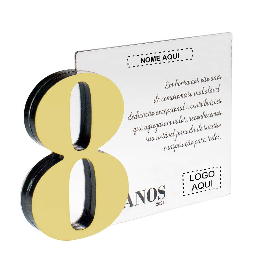 Placa Homenagem em Acrílico Personalizada 8 Anos Placa Homenagem em Acrílico Personalizada 8 Anos
