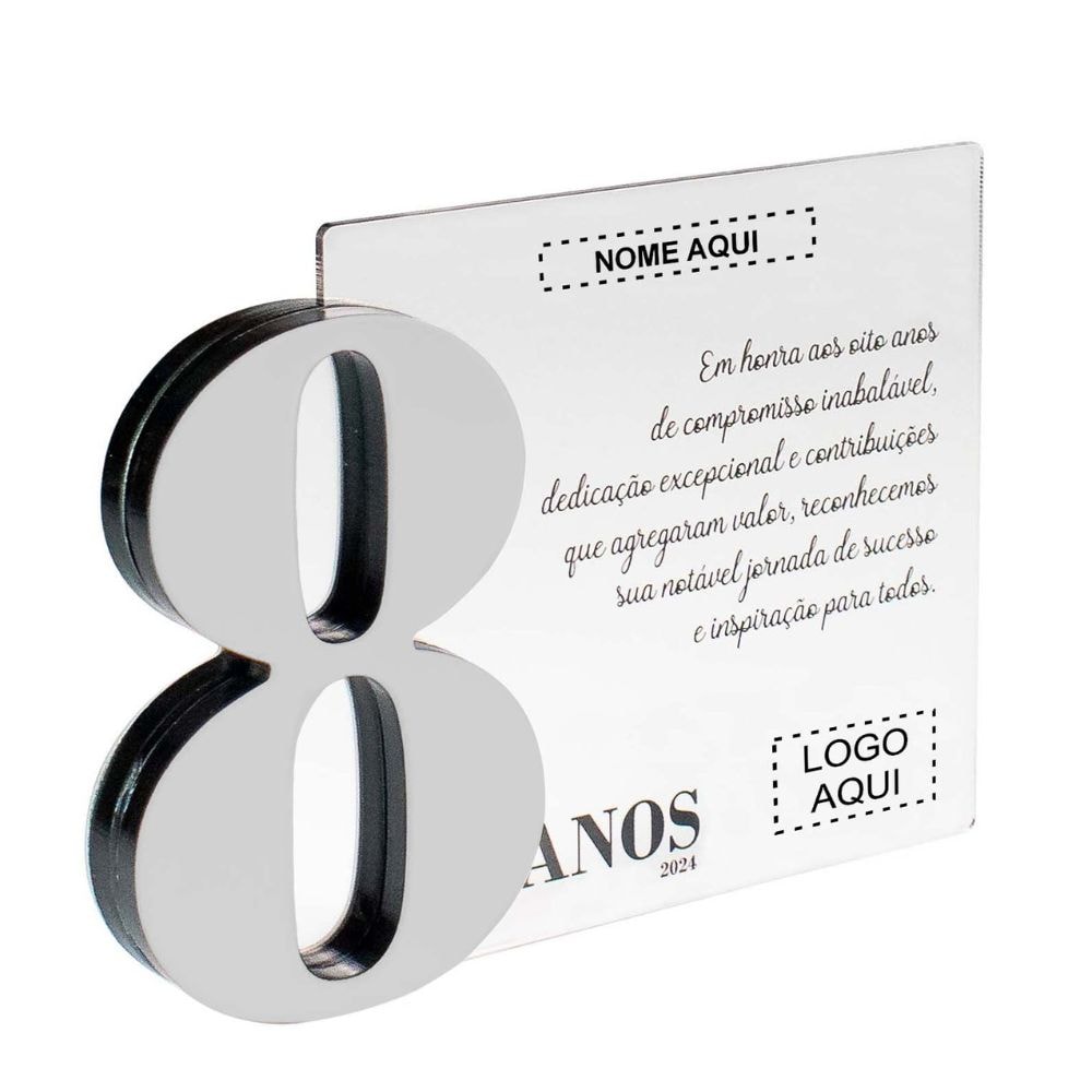 Placa Homenagem em Acrílico Personalizada 8 Anos Placa Homenagem em Acrílico Personalizada 8 Anos