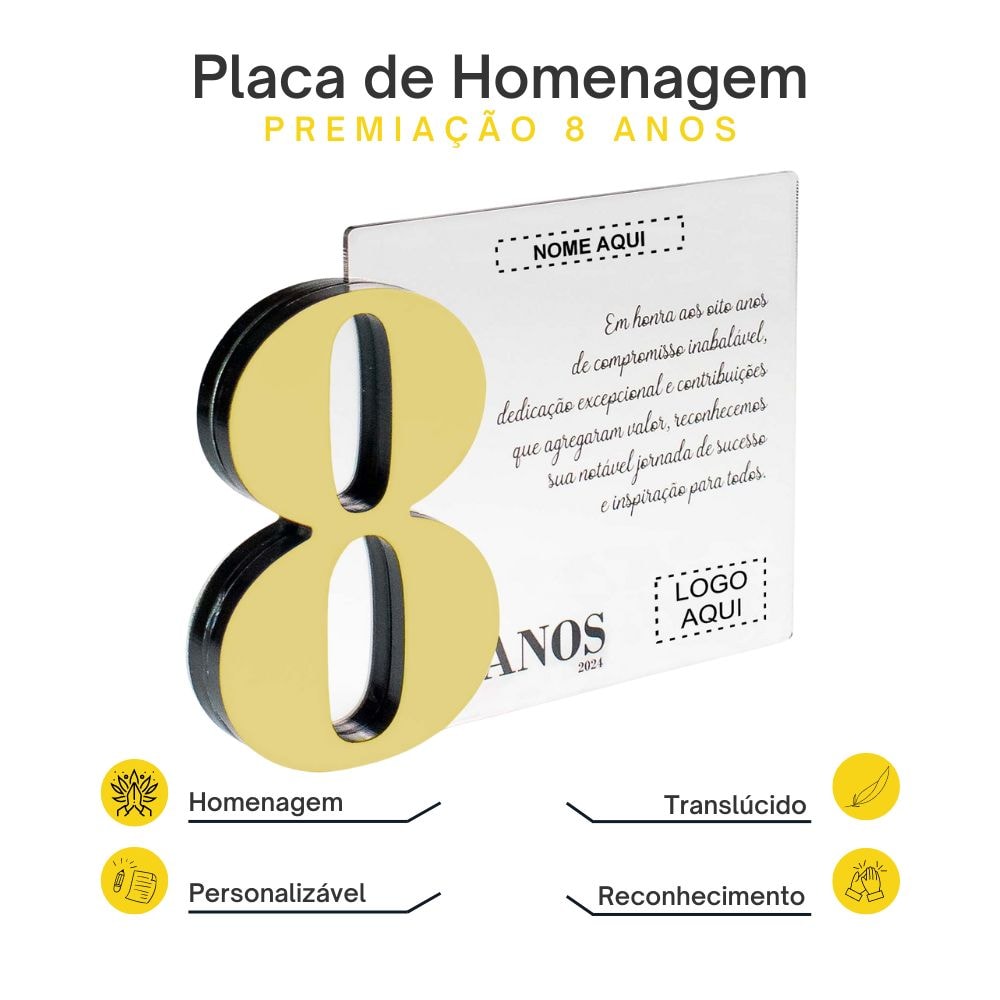 Placa Homenagem em Acrílico Personalizada 8 Anos Placa Homenagem em Acrílico Personalizada 8 Anos