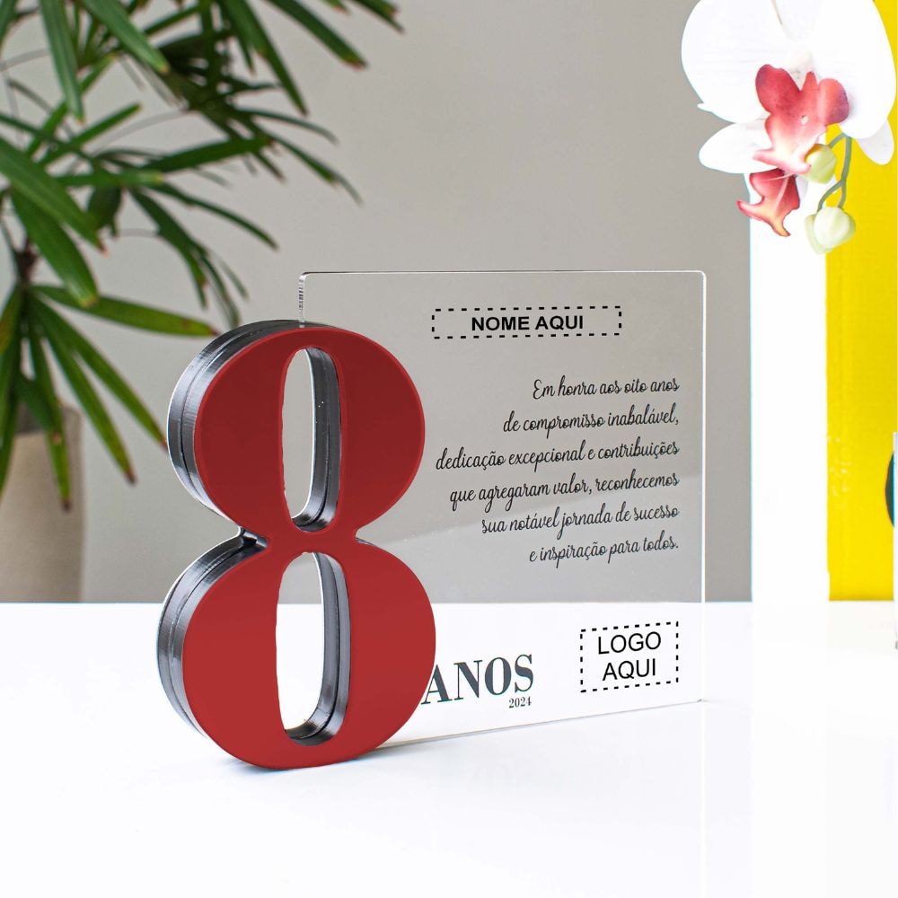 Placa Homenagem em Acrílico Personalizada 8 Anos Placa Homenagem em Acrílico Personalizada 8 Anos