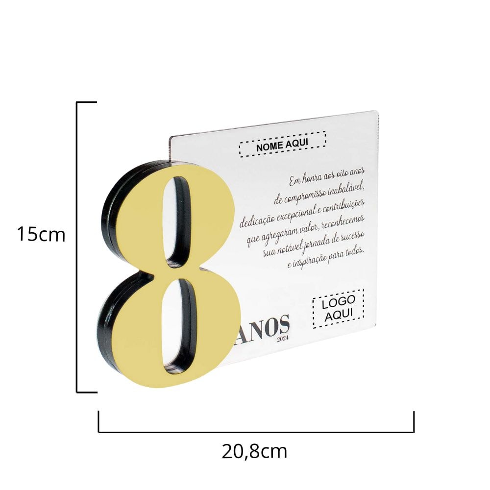 Placa Homenagem em Acrílico Personalizada 8 Anos Placa Homenagem em Acrílico Personalizada 8 Anos