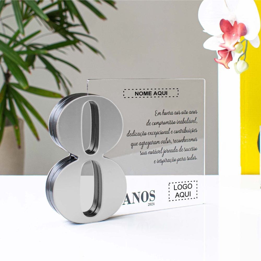 Placa Homenagem em Acrílico Personalizada 8 Anos Placa Homenagem em Acrílico Personalizada 8 Anos