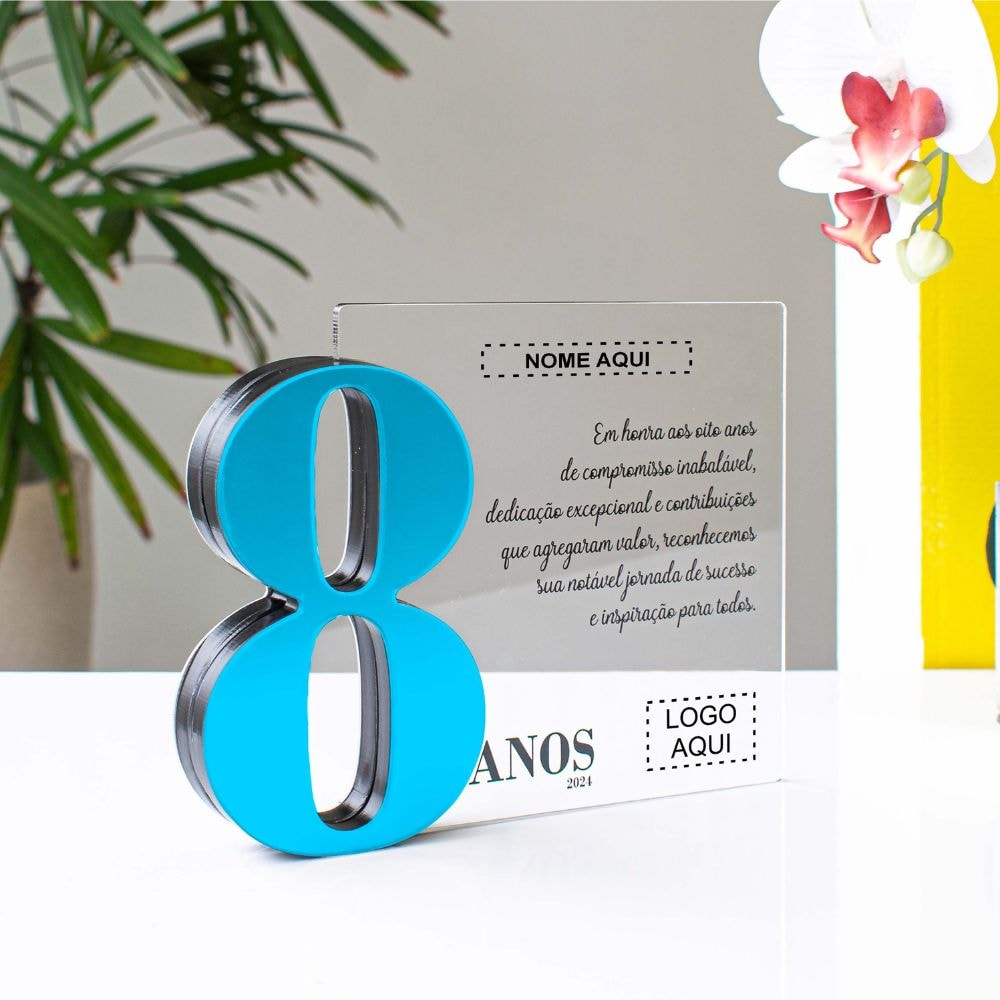 Placa Homenagem em Acrílico Personalizada 8 Anos Placa Homenagem em Acrílico Personalizada 8 Anos