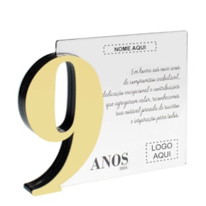 Placa Homenagem em Acrílico Personalizada 9 Anos