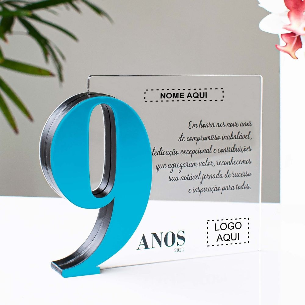 Placa Homenagem em Acrílico Personalizada 9 Anos Placa Homenagem em Acrílico Personalizada 9 Anos