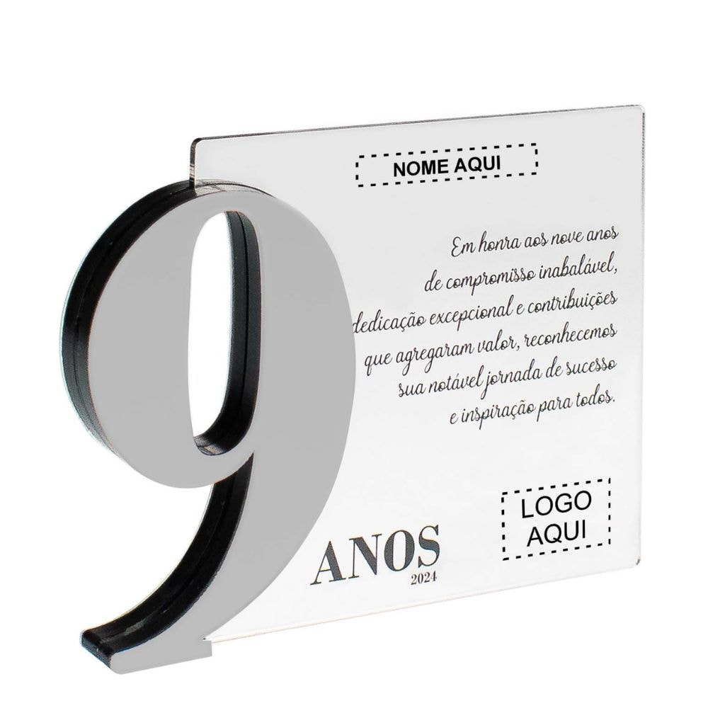 Placa Homenagem em Acrílico Personalizada 9 Anos Placa Homenagem em Acrílico Personalizada 9 Anos