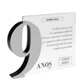 Placa Homenagem em Acrílico Personalizada 9 Anos