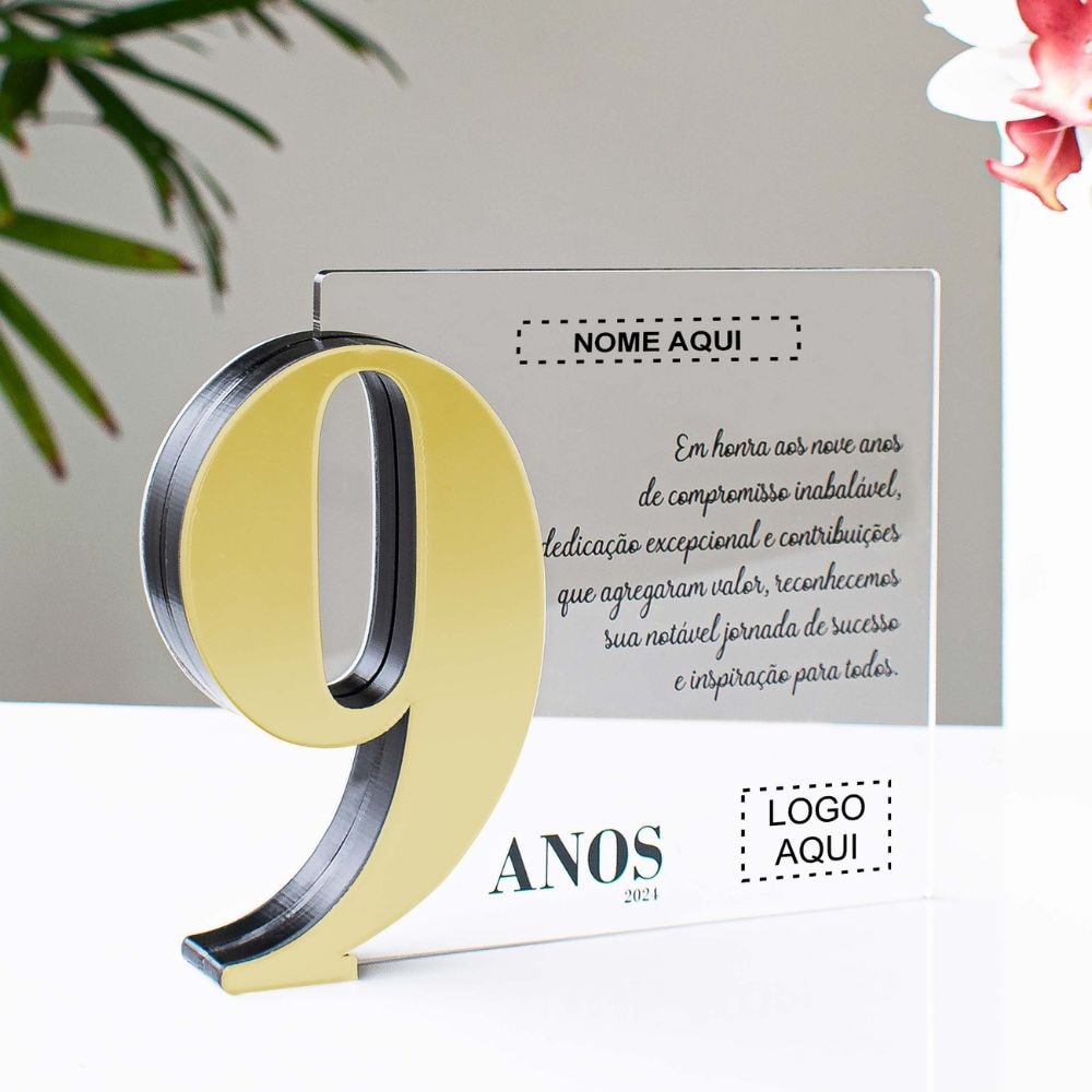 Placa Homenagem em Acrílico Personalizada 9 Anos Placa Homenagem em Acrílico Personalizada 9 Anos