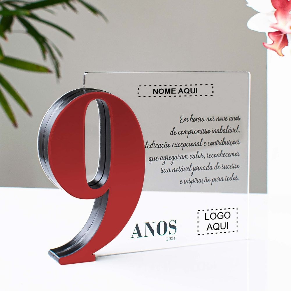Placa Homenagem em Acrílico Personalizada 9 Anos Placa Homenagem em Acrílico Personalizada 9 Anos
