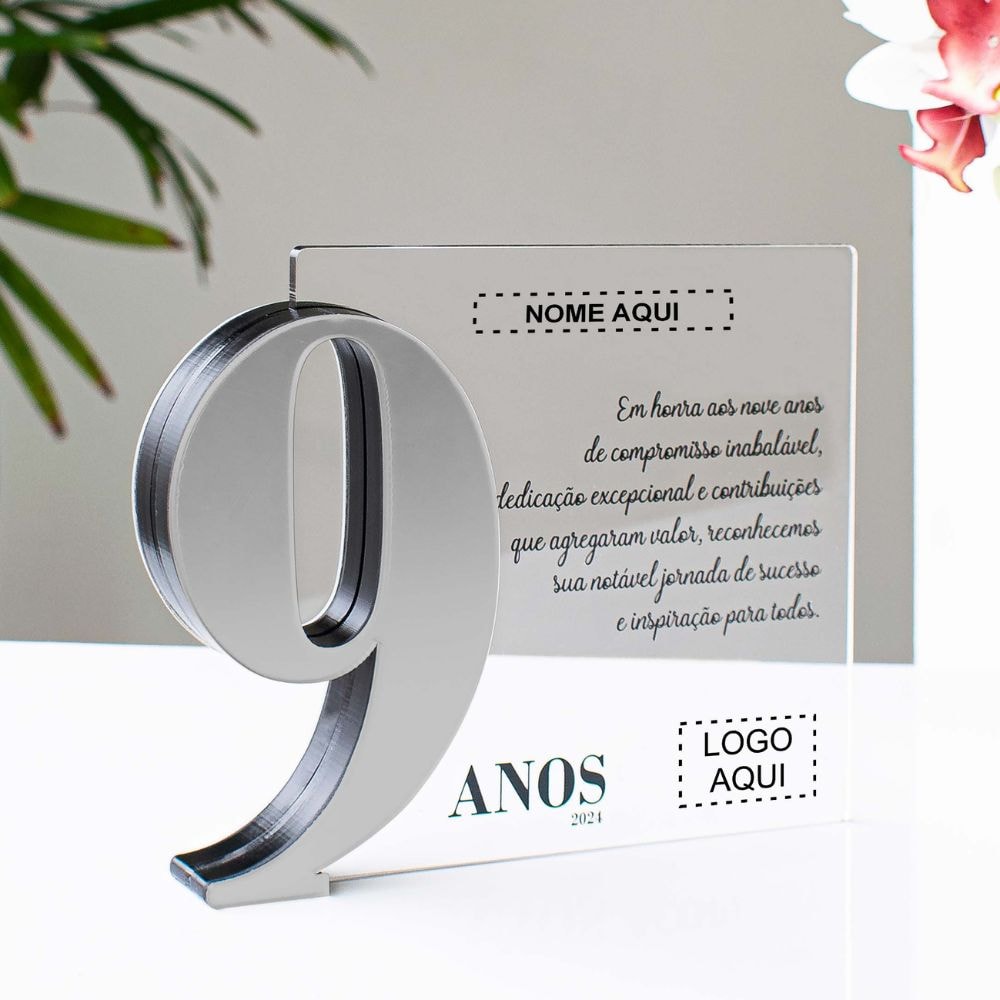 Placa Homenagem em Acrílico Personalizada 9 Anos Placa Homenagem em Acrílico Personalizada 9 Anos