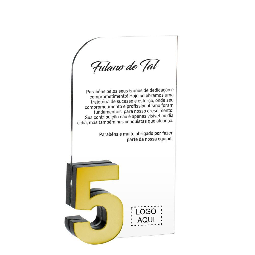 Placa Homenagem Vertical em Acrílico Personalizada 5 Anos