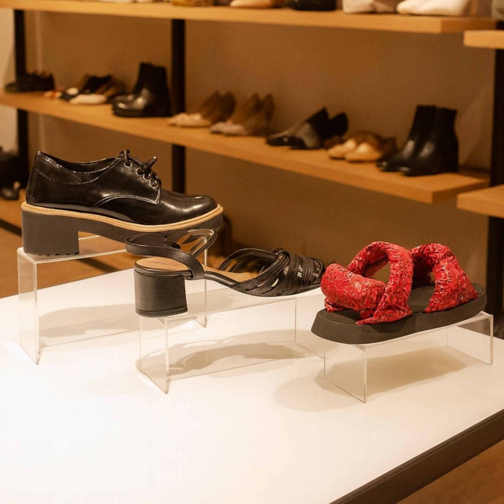 Plataforma Expositora de Calçado em Acrílico para Vitrine