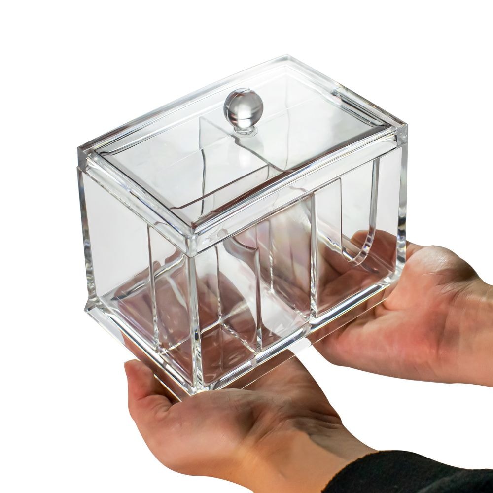 Porta Algodão e Cotonete Com 4 Divisórias