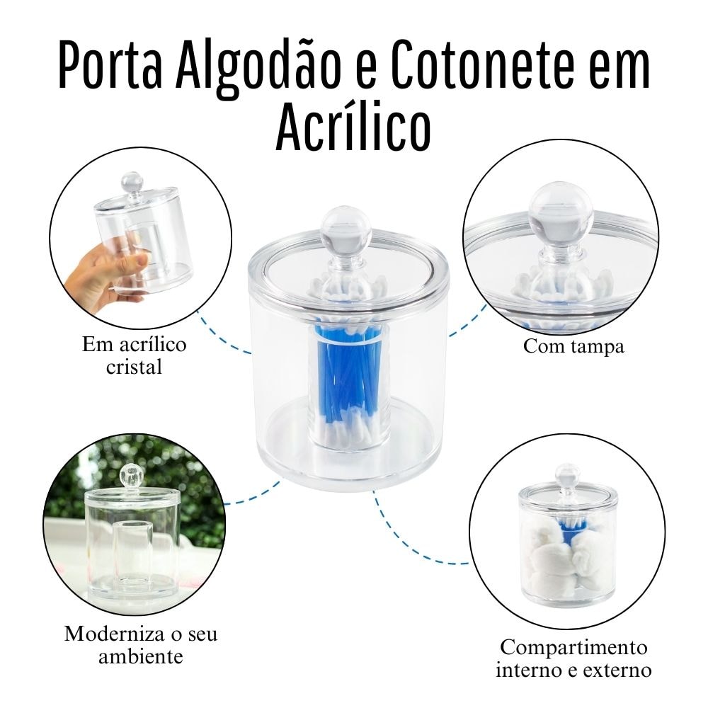 Porta Algodão e Cotonete em Acrílico Porta Algodão e Cotonete em Acrílico