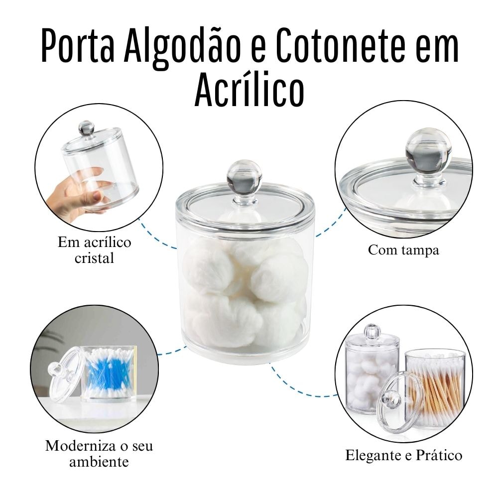 Porta Cotonete em Acrílico Com Tampa Porta Cotonete em Acrílico Com Tampa