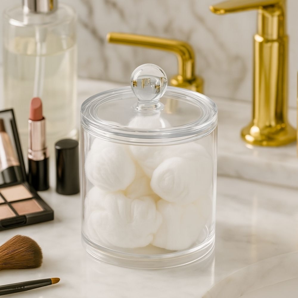 Porta Cotonete em Acrílico Com Tampa Porta Cotonete em Acrílico Com Tampa