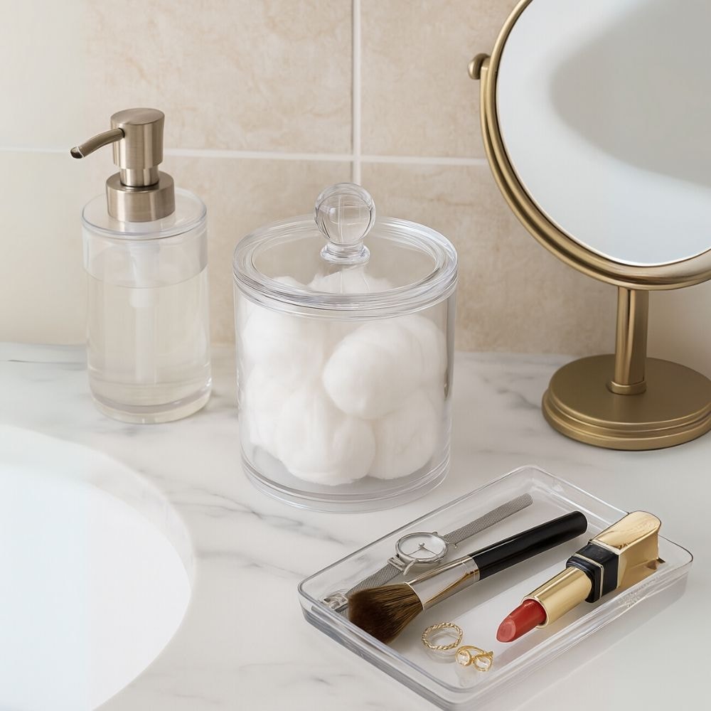 Porta Cotonete em Acrílico Com Tampa Porta Cotonete em Acrílico Com Tampa