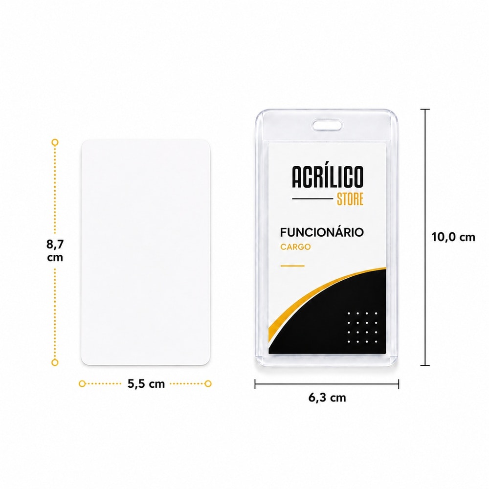 Porta Crachá Identificação PVC Rígido Tamanho 5,4x9cm