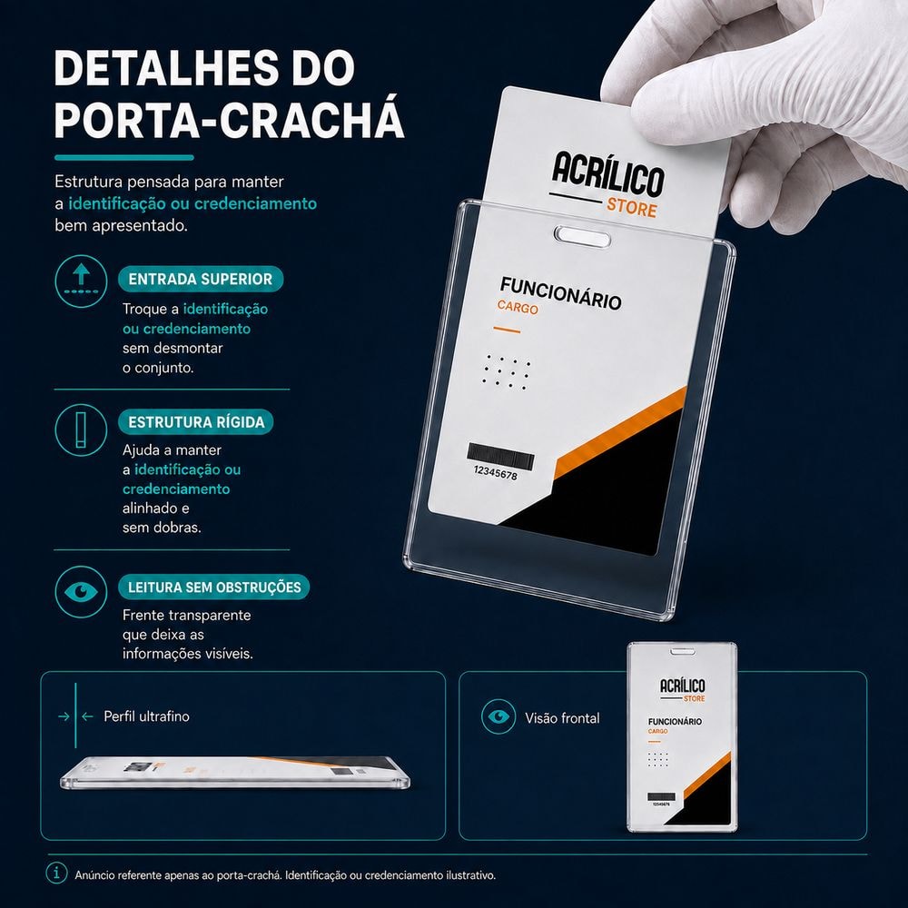 Porta Crachá Identificação PVC Rígido Tamanho 5,4x9cm