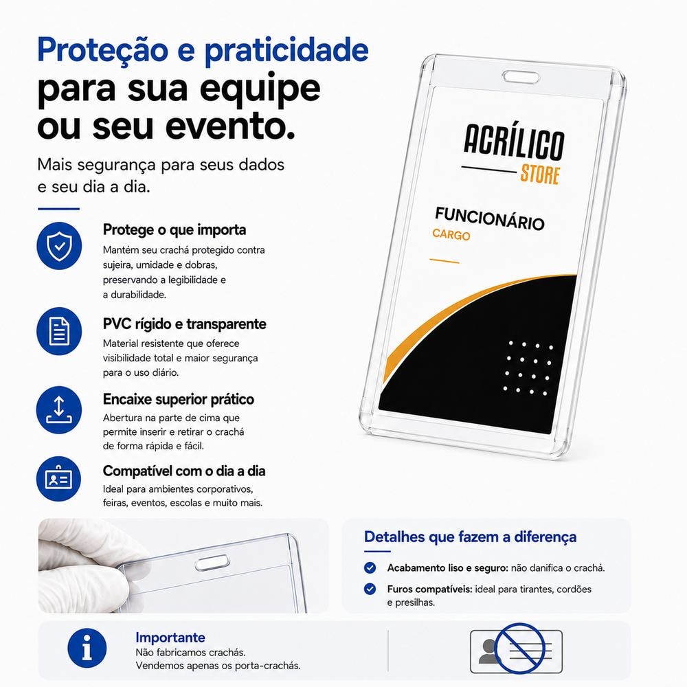 Porta Crachá Identificação PVC Rígido Tamanho 5,4x9cm