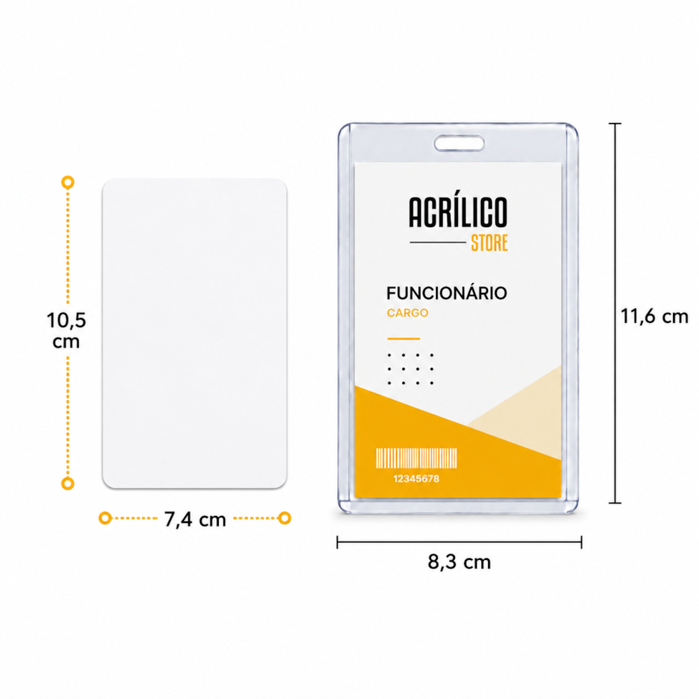 Porta Crachá Identificação PVC Rígido Tamanho 7,4x10,5cm 