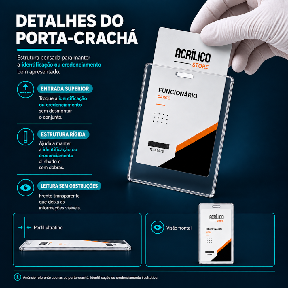 Porta Crachá Identificação PVC Rígido Tamanho 7,4x10,5cm 