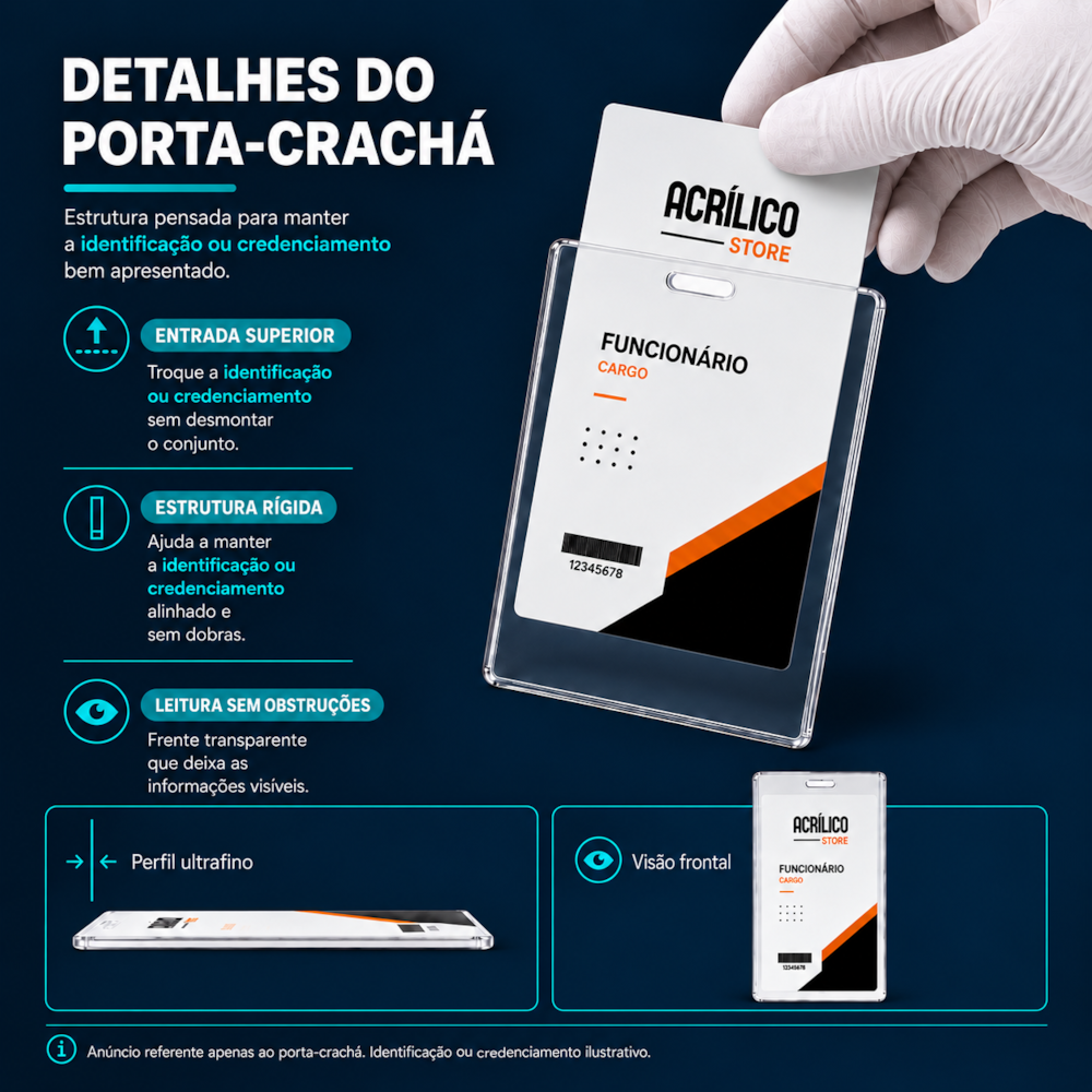 Porta Cracha Identificação PVC Rígido Tamanho 8,4x12,8cm