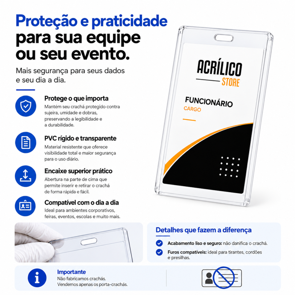 Porta Cracha Identificação PVC Rígido Tamanho 8,4x12,8cm