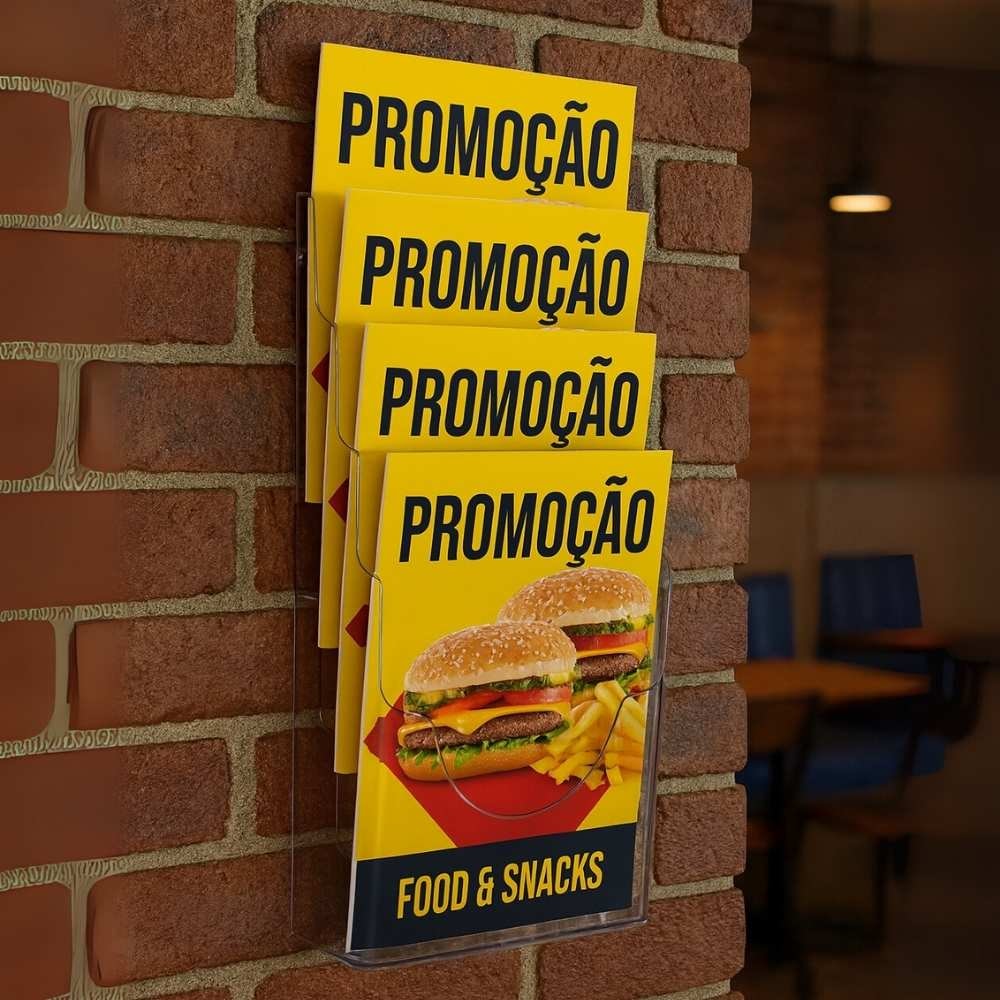 Porta Folheto Quádruplo com Bolsas A4 Vertical (21x30cm)