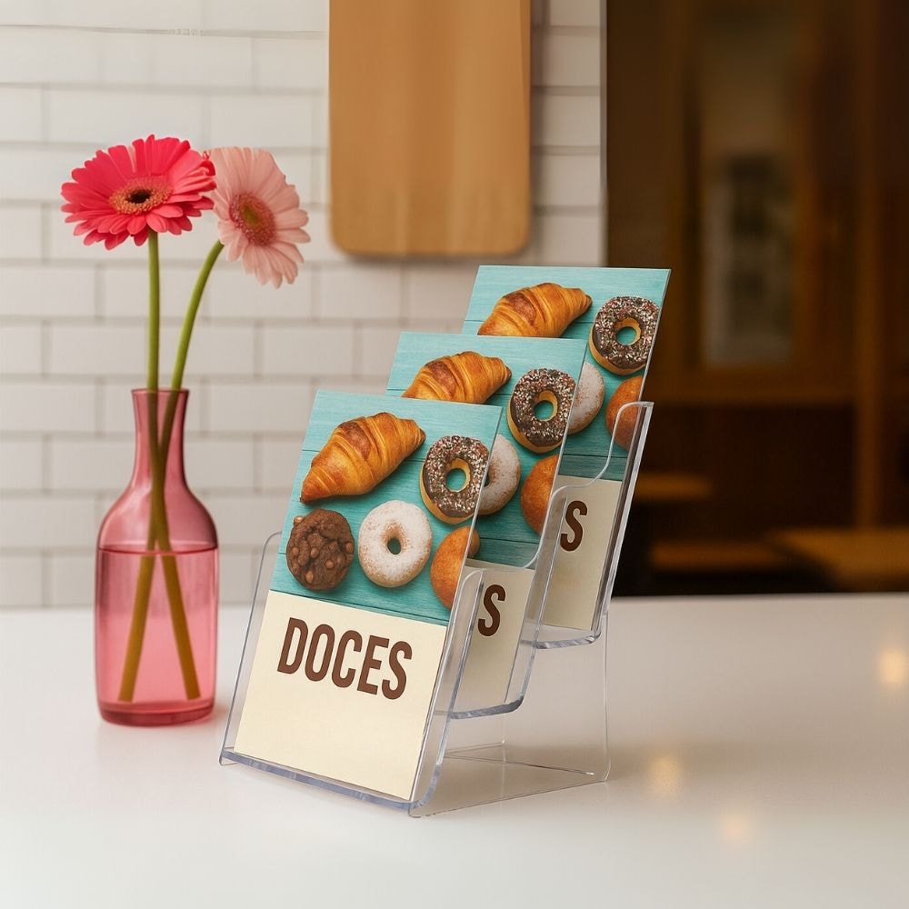 Porta Folheto Triplo com Bolsas A5 Vertical (15x21cm)