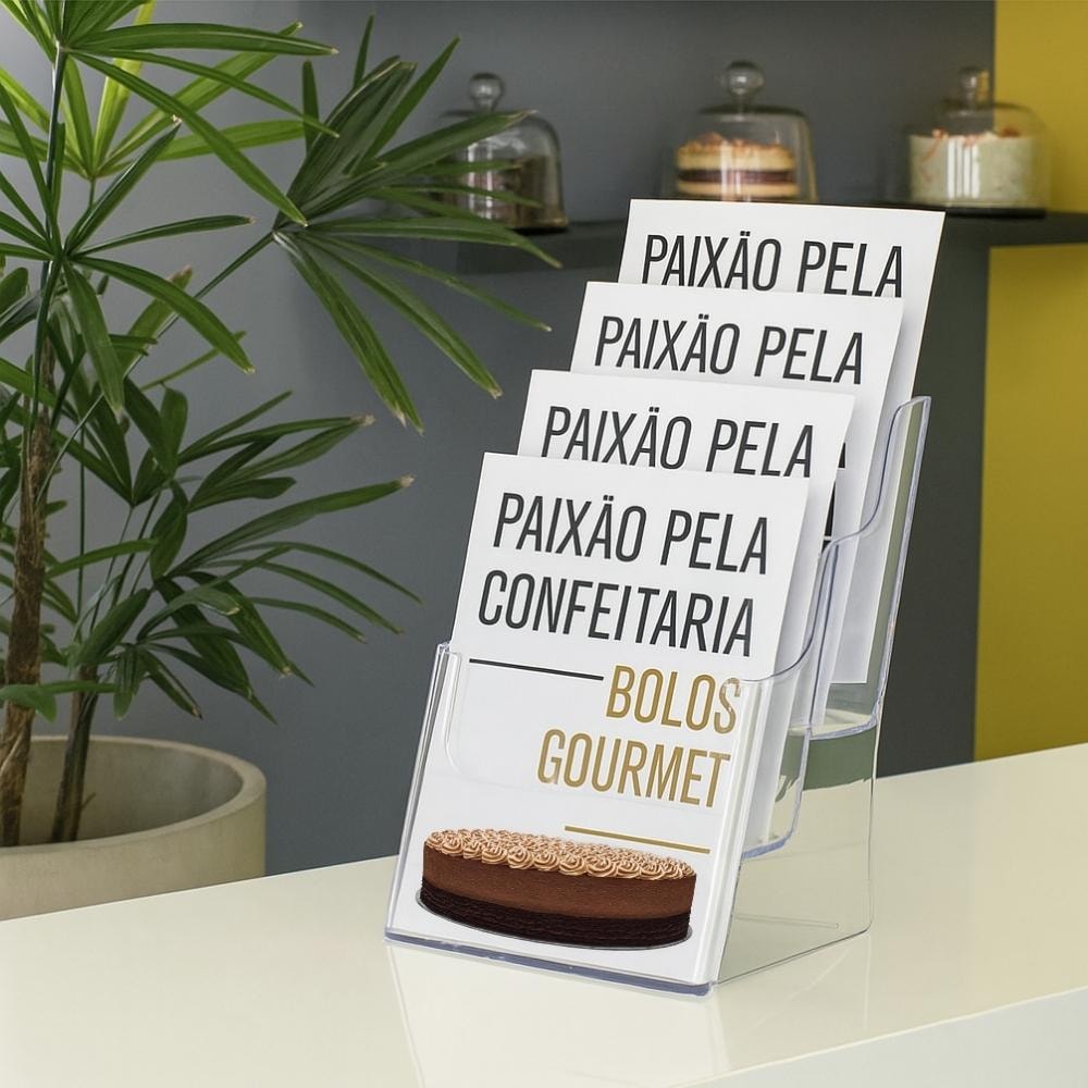 Porta Folheto Triplo com Bolsas A5 Vertical (15x21cm) Porta Folheto Triplo com Bolsas A5 Vertical (15x21cm)