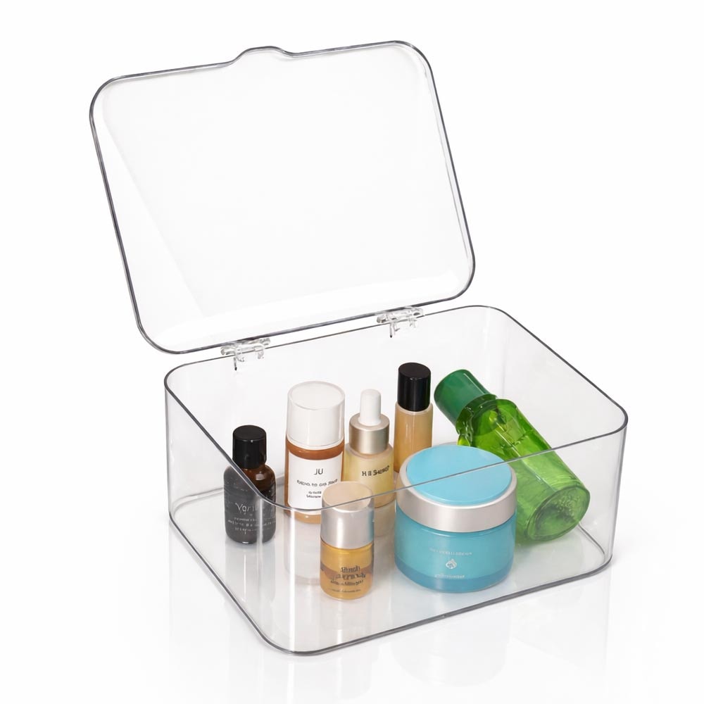 Porta Maquiagem e Cosméticos em Acrílico com Tampa