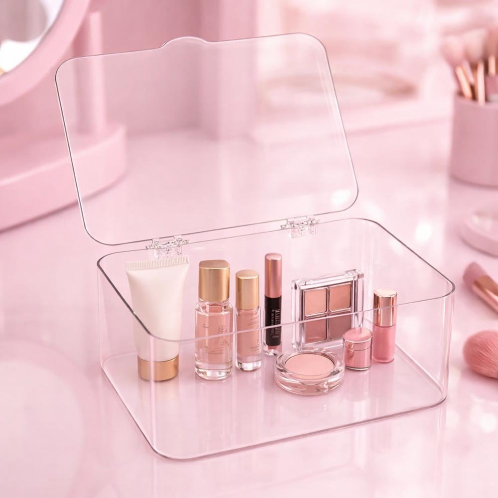 Porta Maquiagem e Cosméticos em Acrílico com Tampa