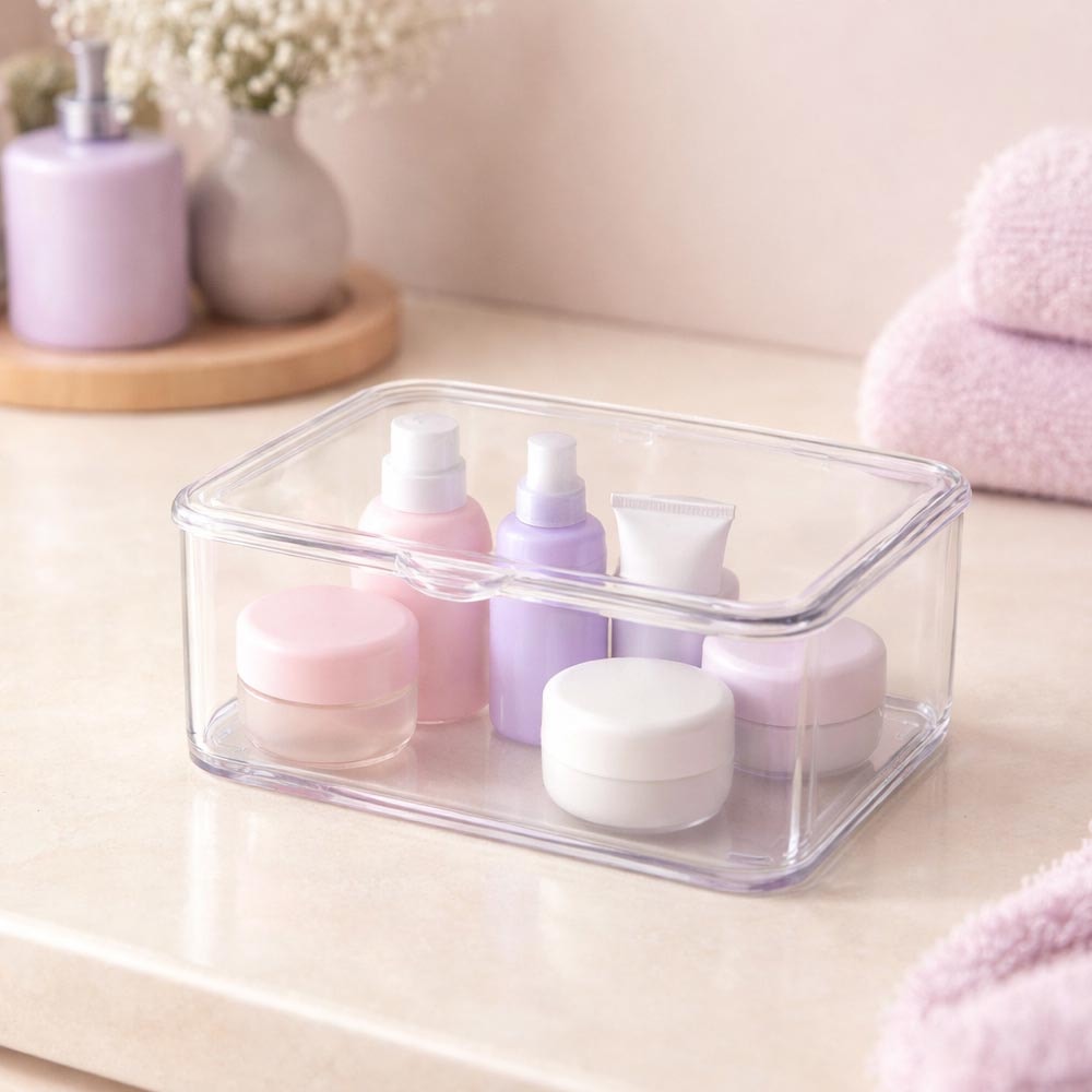 Porta Maquiagem e Cosméticos em Acrílico com Tampa