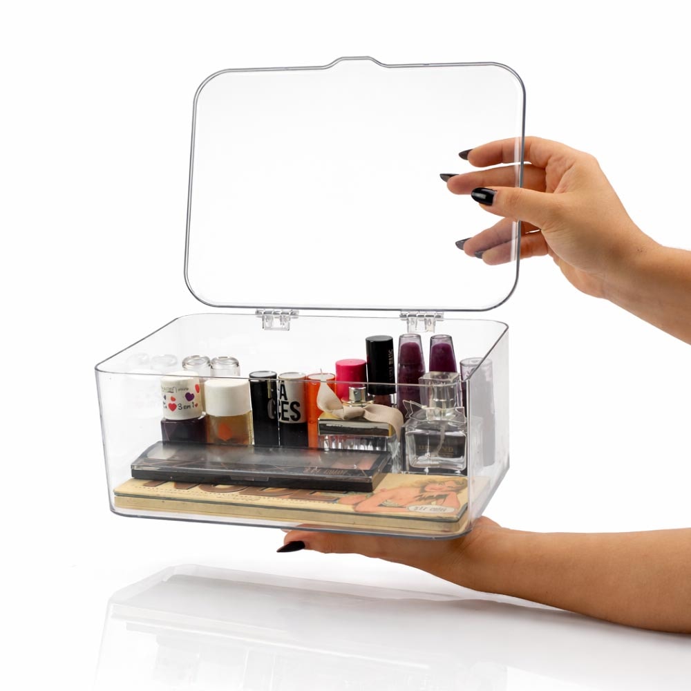 Porta Maquiagem e Cosméticos em Acrílico com Tampa