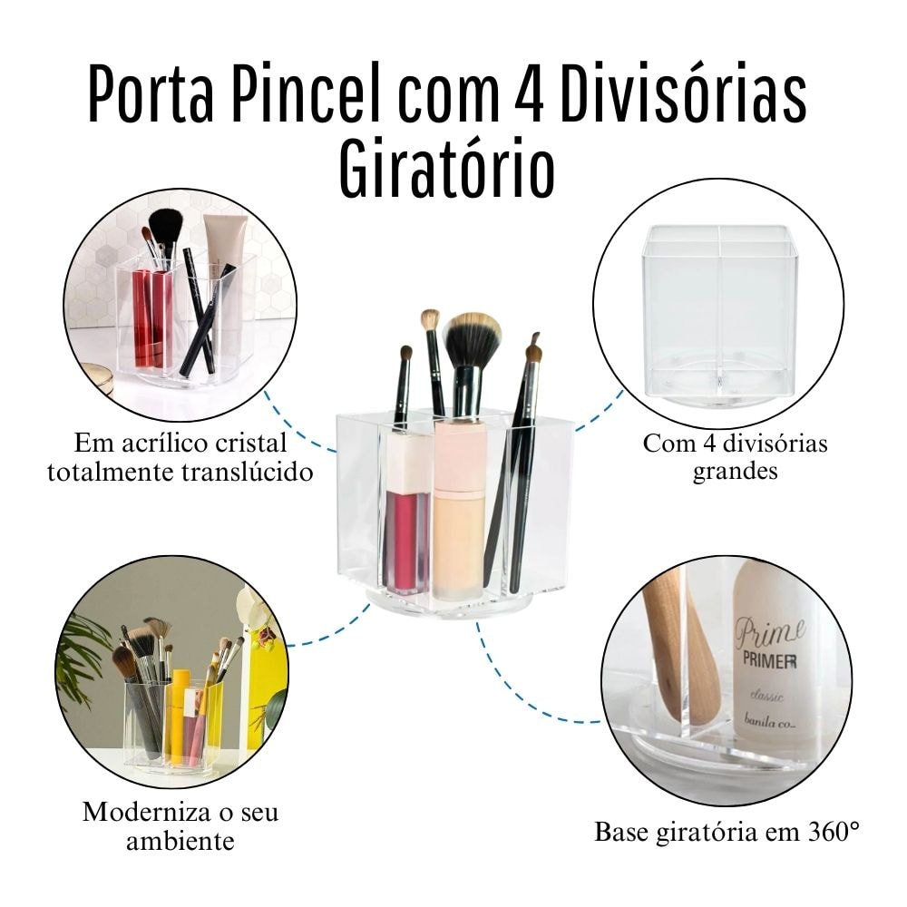 Porta Pincel com 4 Divisórias Giratório Porta Pincel com 4 Divisórias Giratório