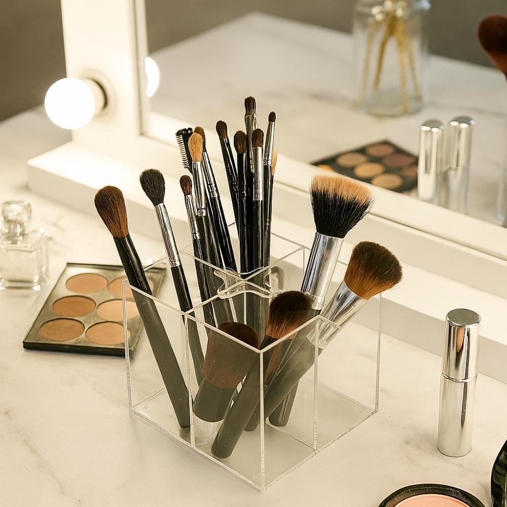 Porta Pincel em Acrílico Cristal com 4 Divisórias Porta Pincel em Acrílico Cristal com 4 Divisórias