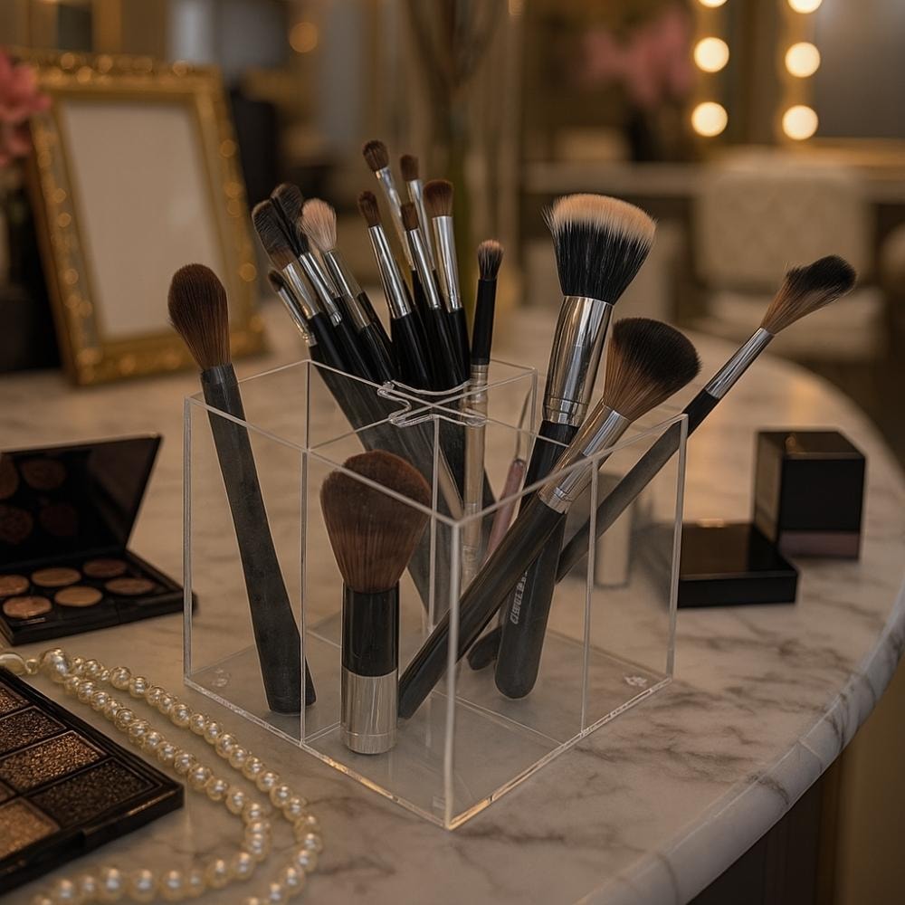 Porta Pincel em Acrílico Cristal com 4 Divisórias Porta Pincel em Acrílico Cristal com 4 Divisórias