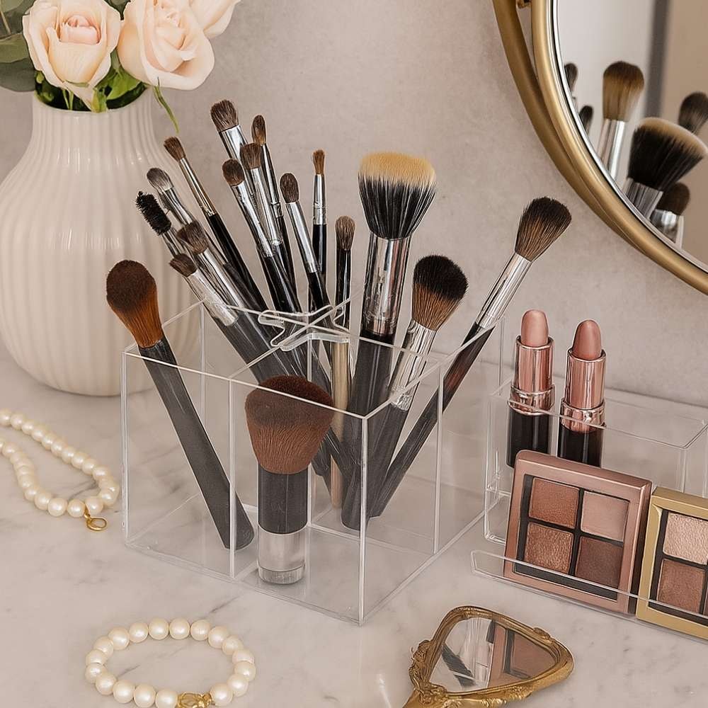 Porta Pincel em Acrílico Cristal com 4 Divisórias Porta Pincel em Acrílico Cristal com 4 Divisórias