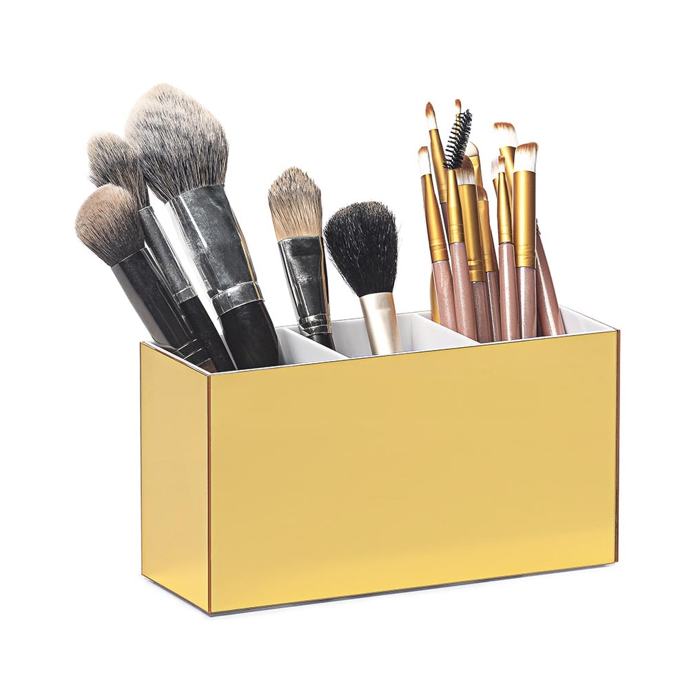 Porta Pincel em Acrílico Dourado com 3 Divisórias Porta Pincel em Acrílico Dourado com 3 Divisórias