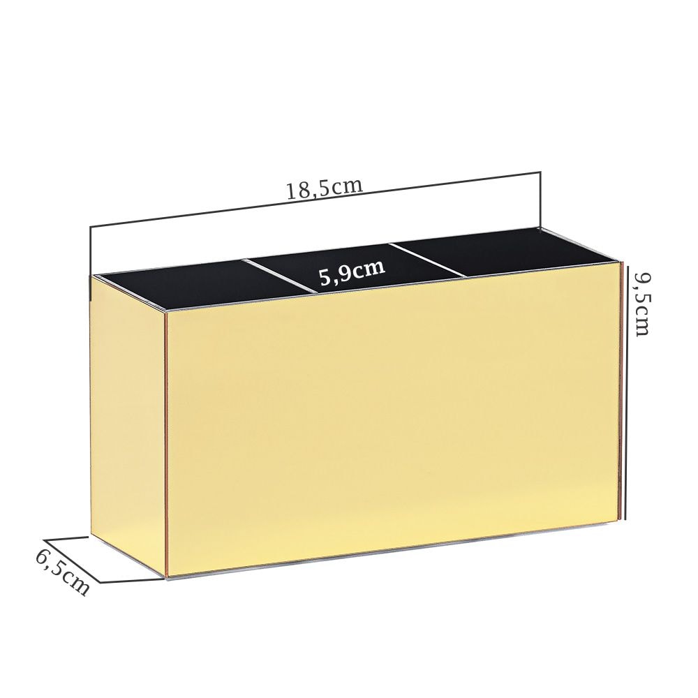Porta Pincel em Acrílico Dourado com 3 Divisórias Porta Pincel em Acrílico Dourado com 3 Divisórias