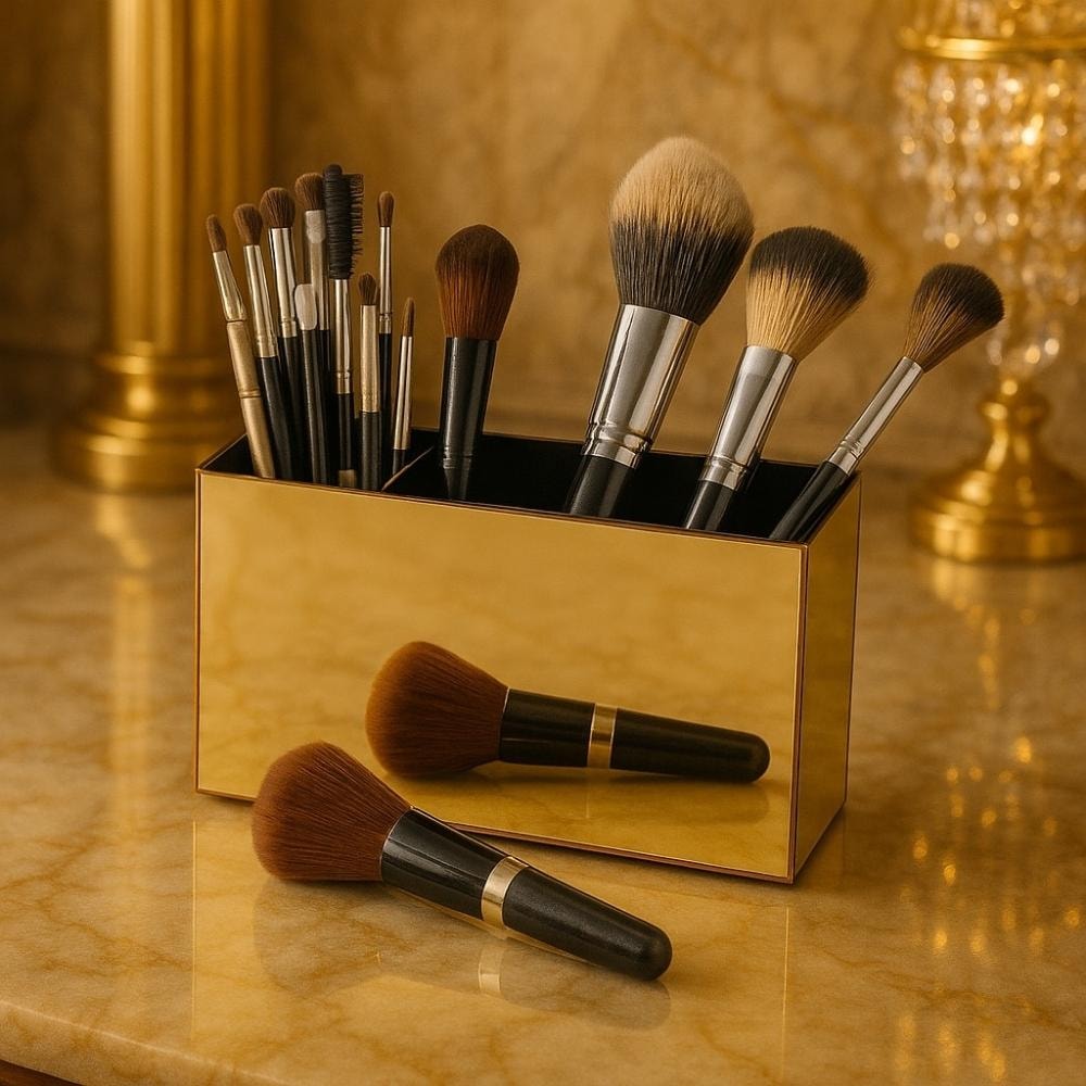 Porta Pincel em Acrílico Dourado com 3 Divisórias Porta Pincel em Acrílico Dourado com 3 Divisórias