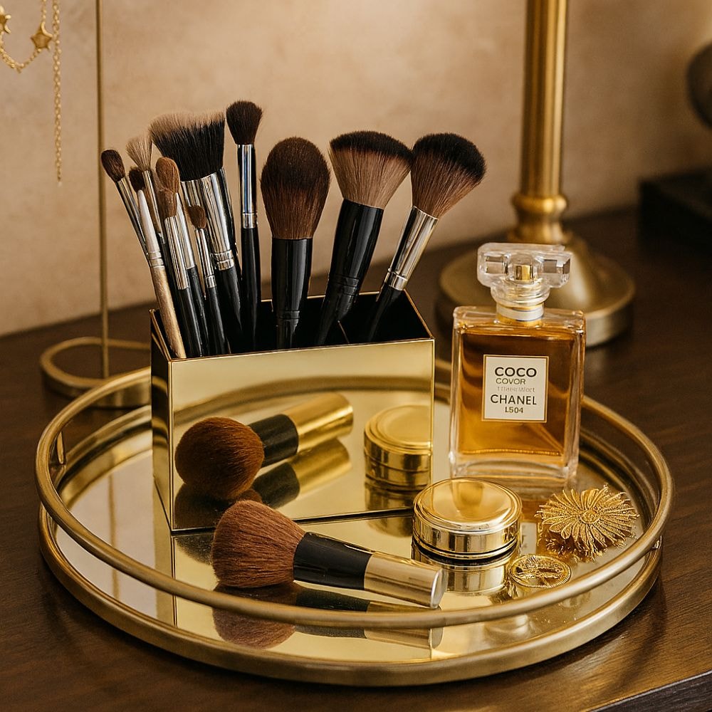 Porta Pincel em Acrílico Dourado com 3 Divisórias Porta Pincel em Acrílico Dourado com 3 Divisórias