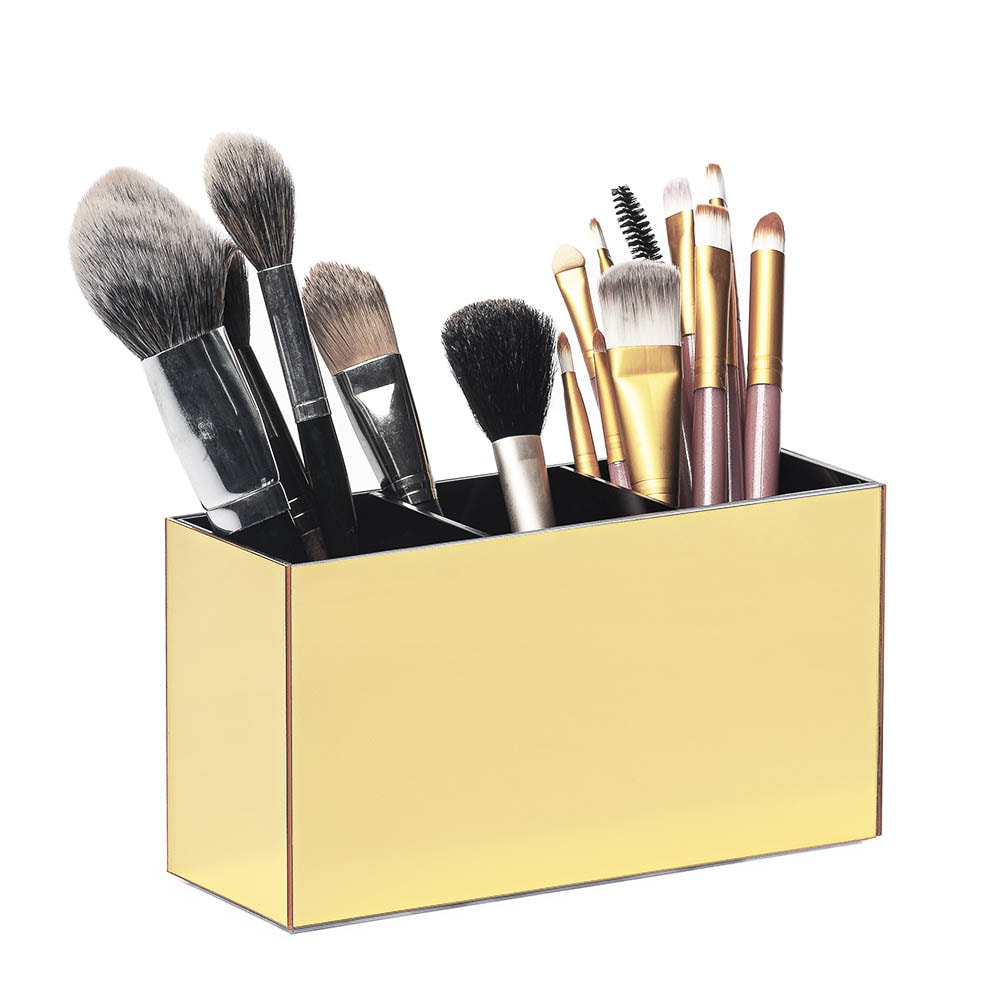 Porta Pincel em Acrílico Dourado com 3 Divisórias Porta Pincel em Acrílico Dourado com 3 Divisórias